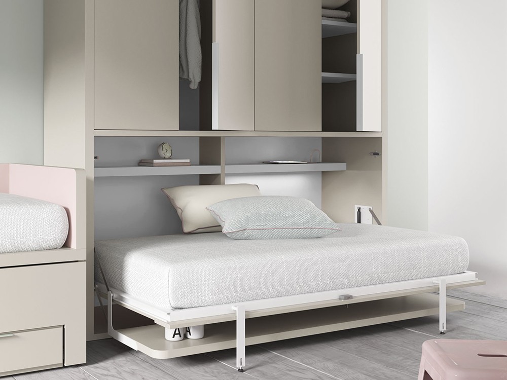 Cama abatible horizontal 90cm con armario y escritorio QBn12 fabricada en melamina de Tegar Mobel - 2