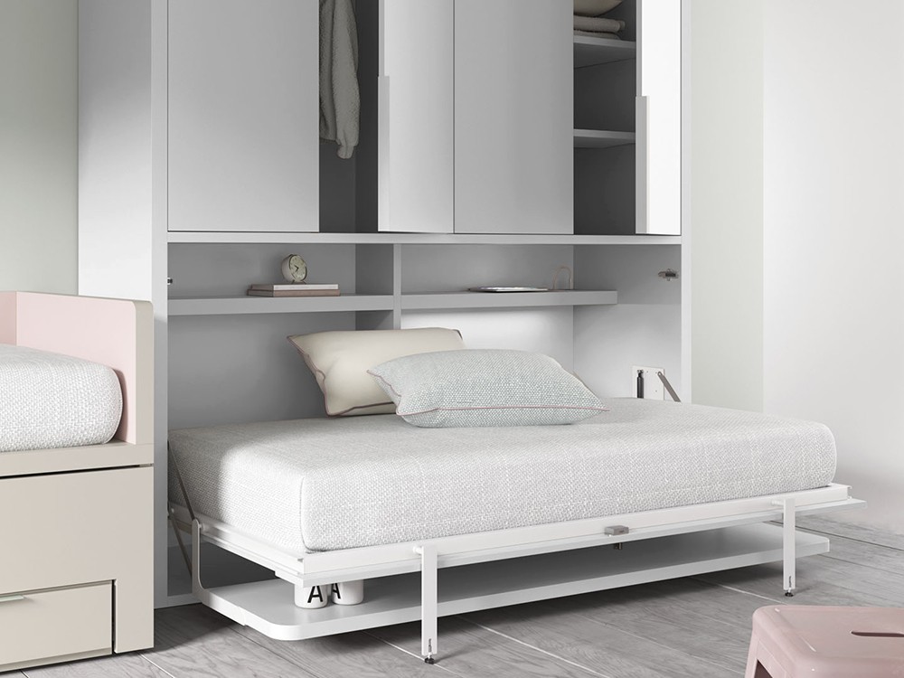 Cama abatible horizontal 90cm con armario y escritorio QBn12 fabricada en melamina de Tegar Mobel - 8