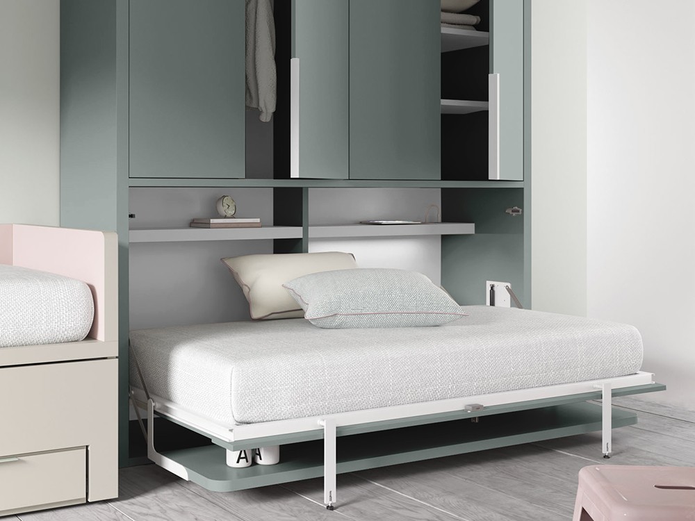 Cama abatible horizontal 90cm con armario y escritorio QBn12 fabricada en melamina de Tegar Mobel - 10