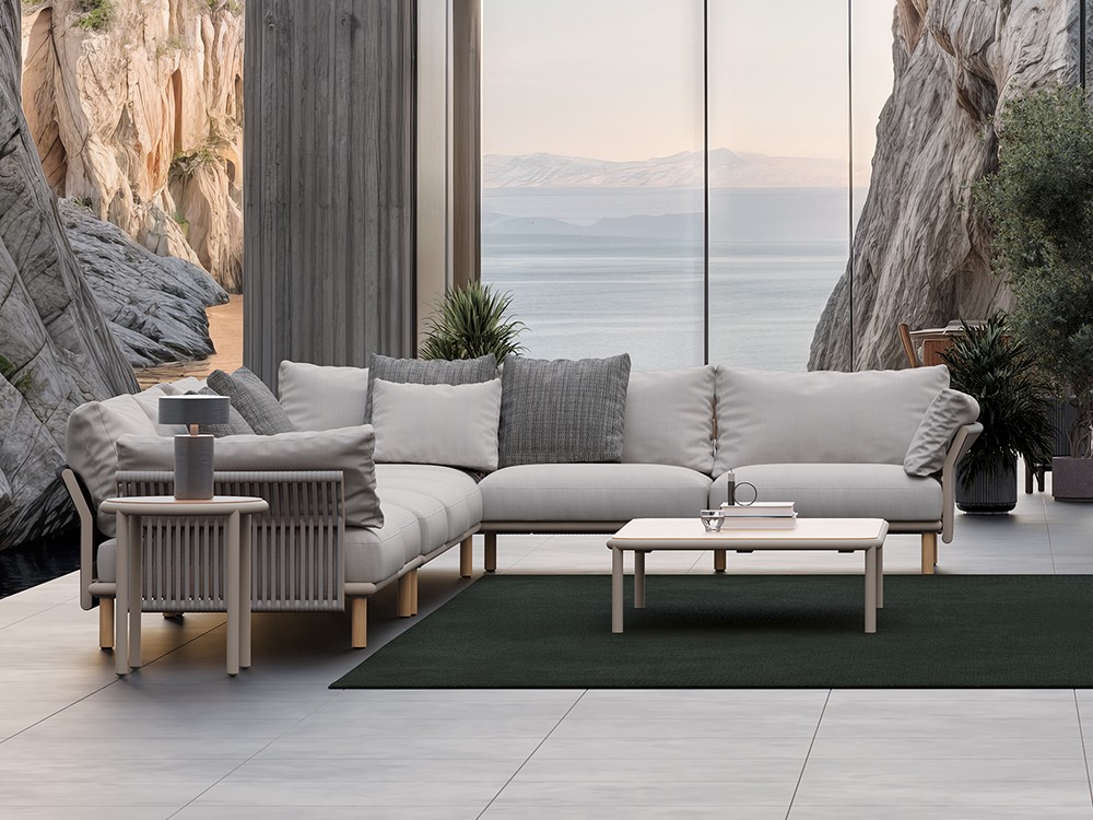 Mesa de centro cuadrada o rectangular para salón exterior de teca o dekton Tempo de SKLD - 6