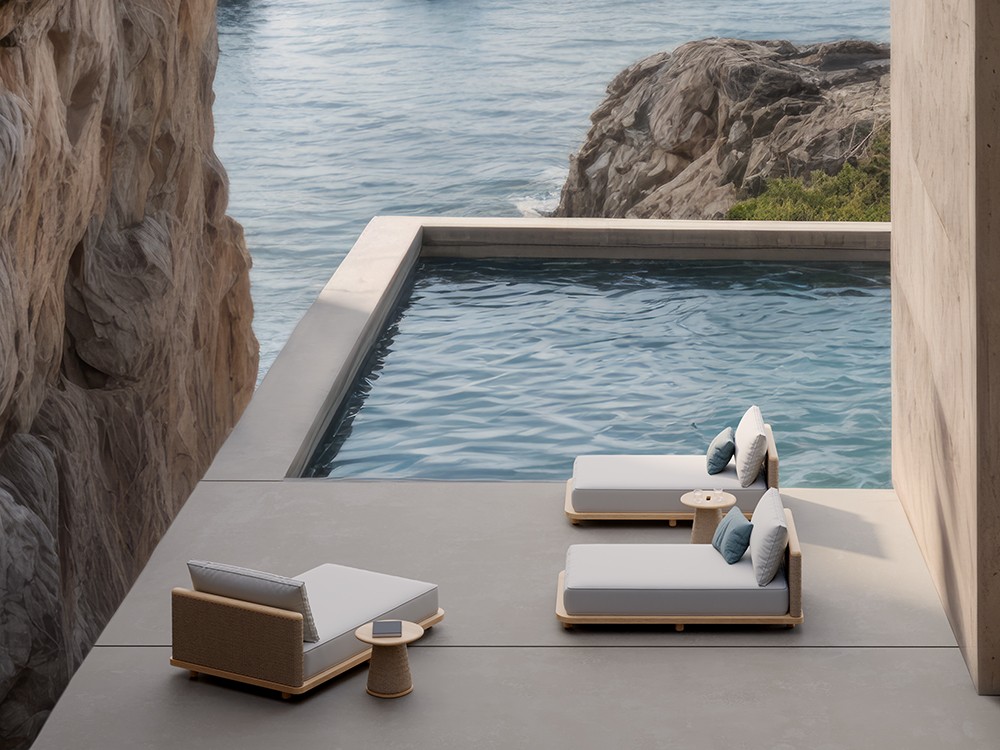 Tumbona de madera de teca y fibra Umbro de SKLD - 1