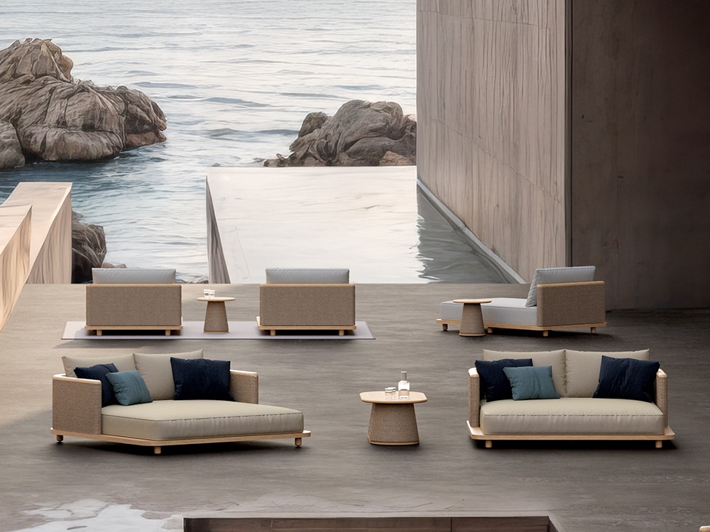 Tumbona de madera de teca y fibra Umbro de SKLD - 7