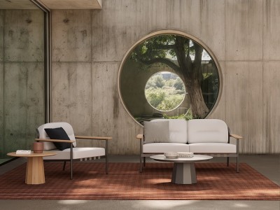 Mesa de centro para salón exterior con base de aluminio o teca y sobre Dekton Lacus de SKLD - 4