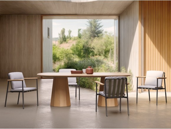 Mesa ovalada de comedor para jardín Lacus Teca de SKLD - 1
