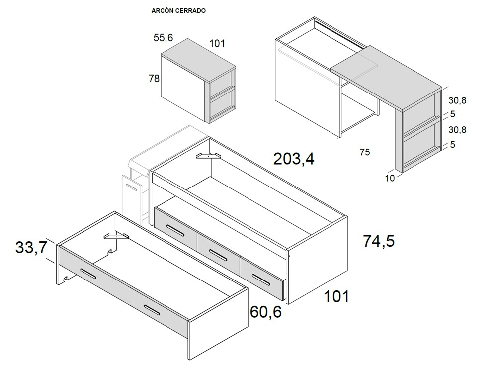 Bicama con escritorio Playcore Delulu 20 de Ros - 3