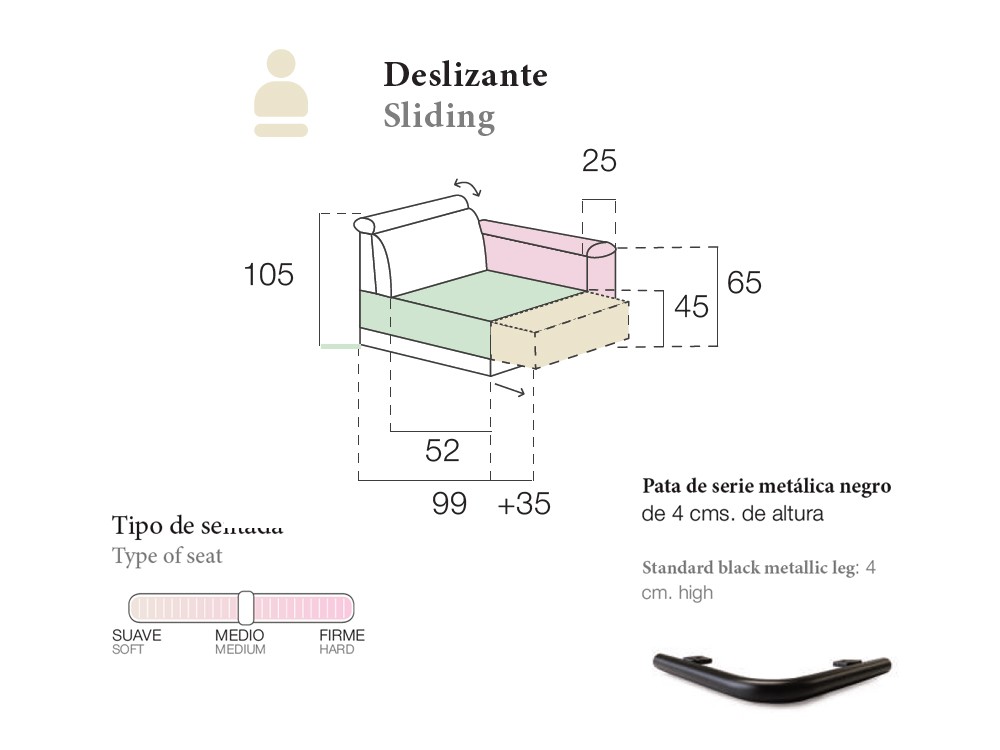 Sofá chaiselongue con asientos deslizantes Arenas de Pedro Ortiz - 4