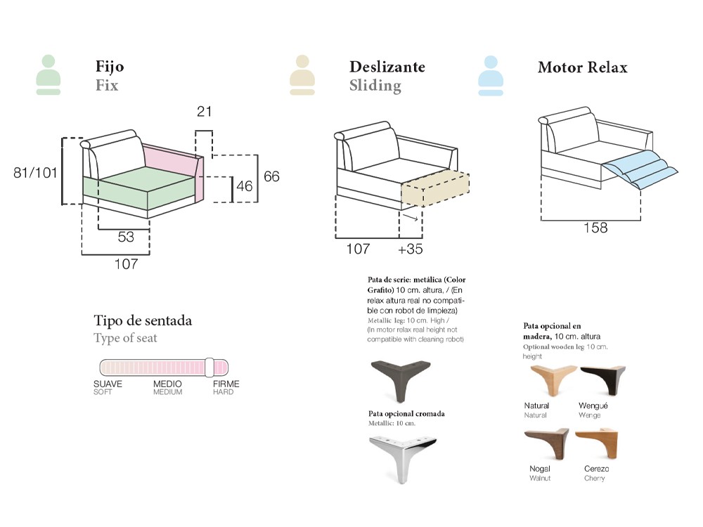 Sofá chaiselongue asientos deslizantes Dino de Pedro Ortiz - 3