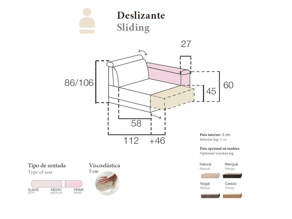 Sofá con asientos deslizantes Evelin de Pedro Ortiz - 4