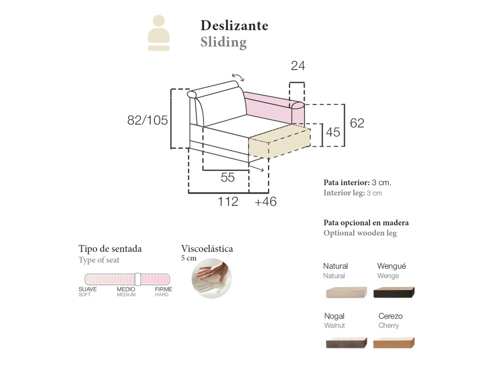 Sofá deslizante de 2 o 3 plazas Melani Pedro Ortiz - 4