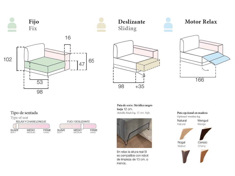 Sofá asientos fijos o relax Olga de Pedro Ortiz - 5