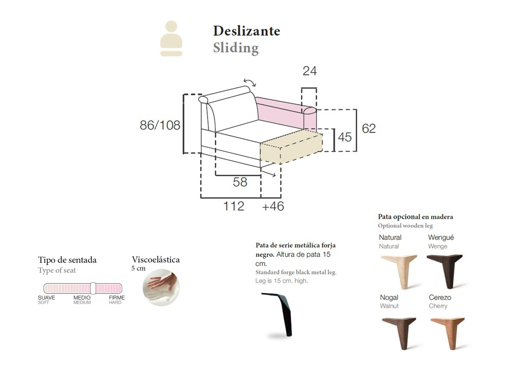 Sofá chaiselongue con asientos deslizantes Padua de Pedro Ortiz - 5