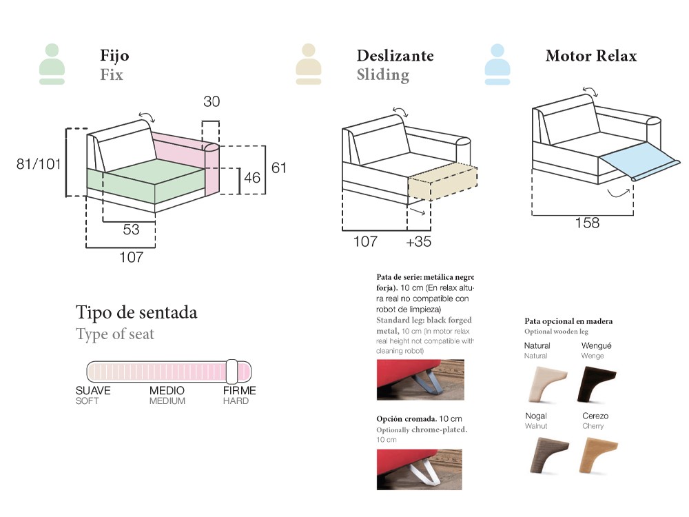 Sofá chaiselongue asientos deslizantes Teruel de Pedro Ortiz - 3