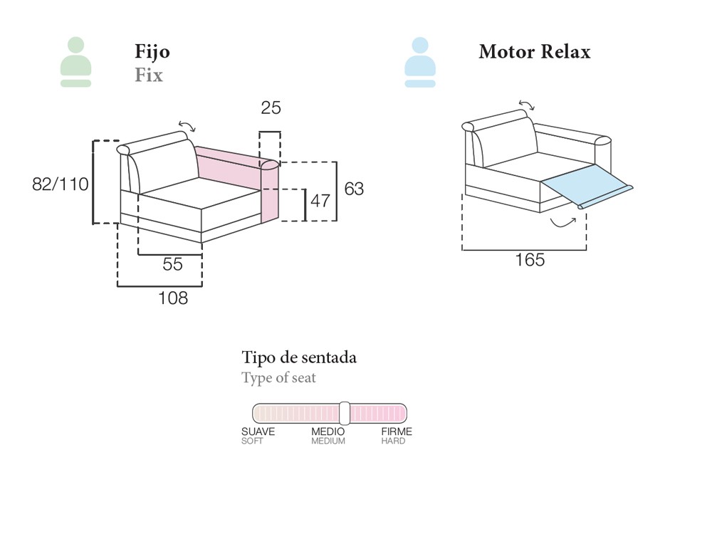 Sofá rincón asientos fijos o relax Trevi de Pedro Ortiz - 3