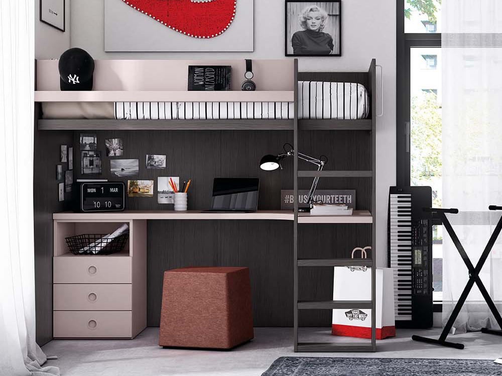 Cama alta Lur con escritorio Delulu 49 de Ros - 1