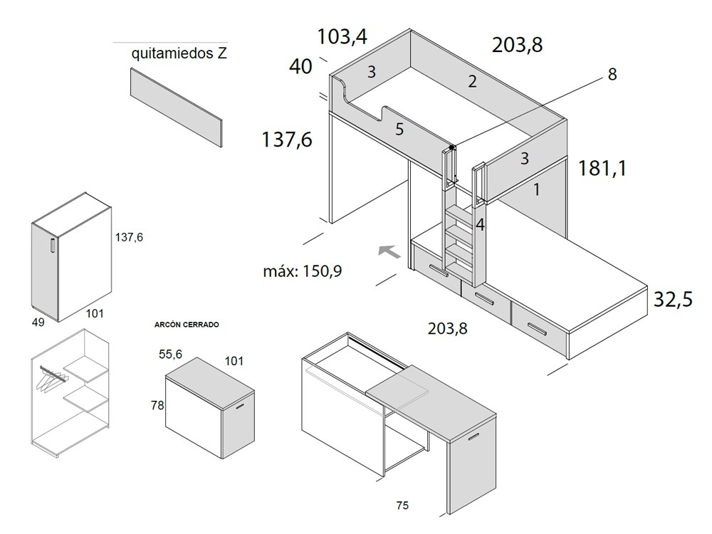 Cama tren con escritorios Cottagecore Delulu 54 de Ros - 3