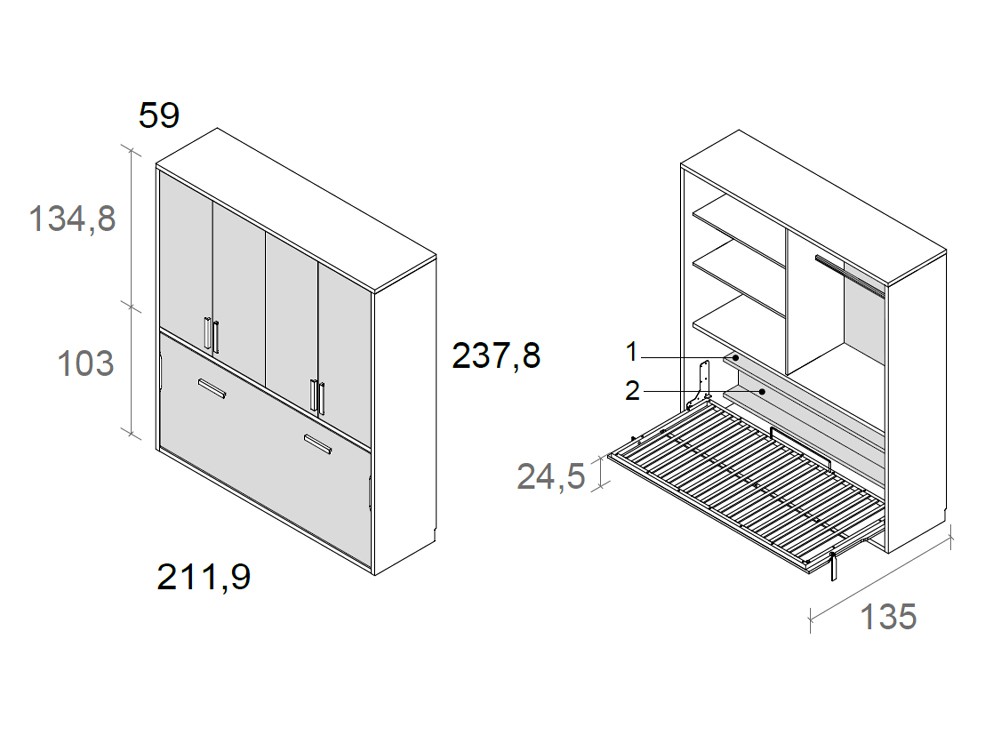 Cama abatible horizontal con armario Delulu 64 de Ros - 4