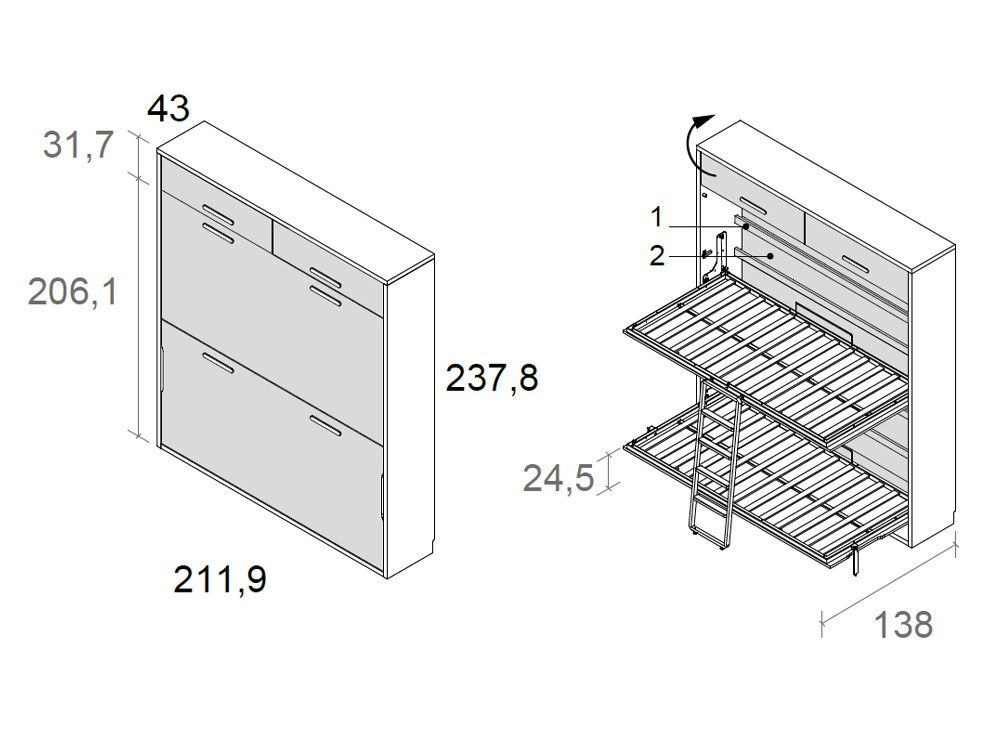 Litera abatible con altillo minimalcore Delulu 67 de Ros - 4