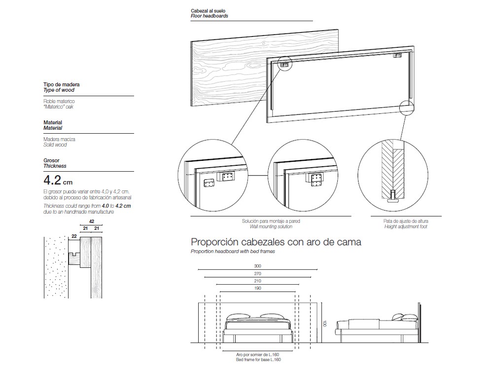 Cama con cabezal Zen corteza Zero.16 de roble matérico Devina Nais - 4