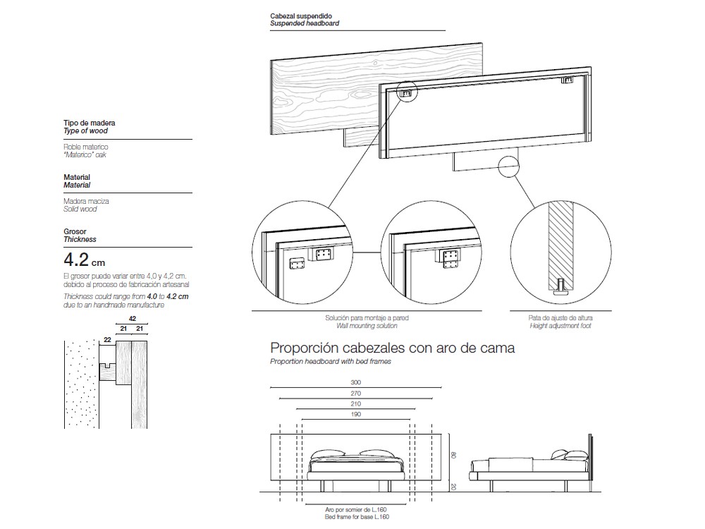 Cama con cabezal Zen suspendido Notte de madera de roble Devina Nais - 6