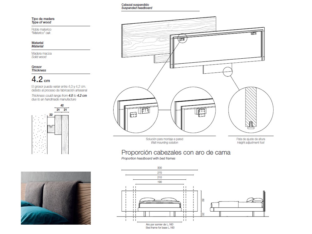 Cama con cabezal con cojines tapizados Zen Soft notte de Devina Nais - 3