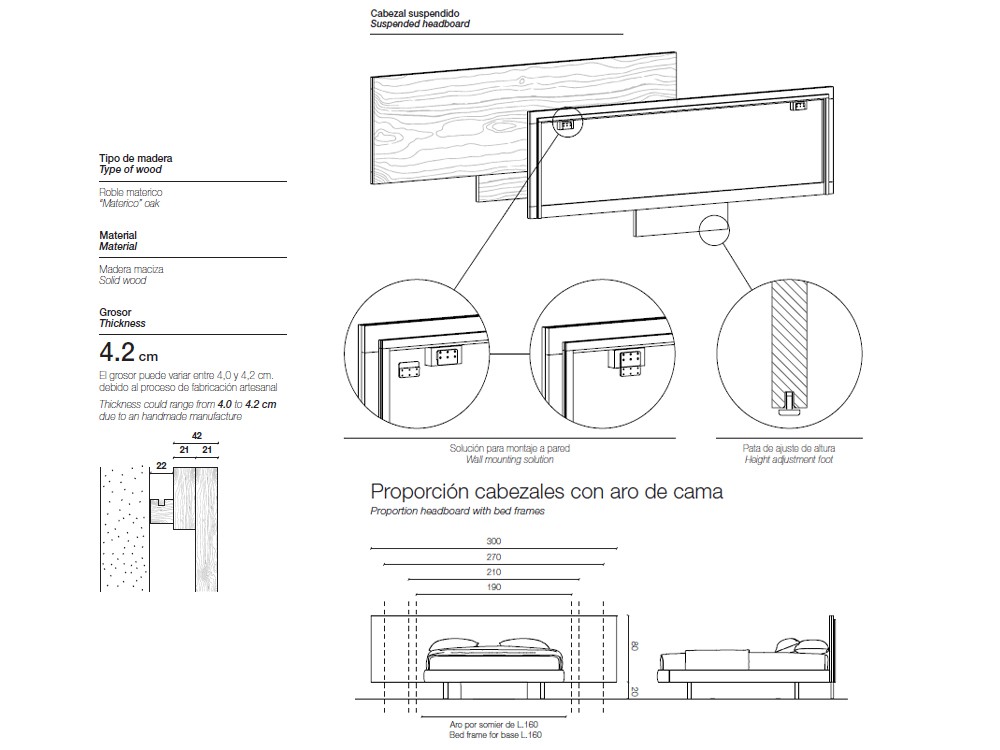 Cama suspendida con cabezal Zen Elegance en madera de Roble matérico Devina Nais - 5