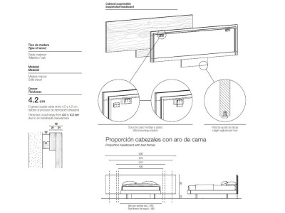 Cama suspendida con cabezal Zen Elegance en madera de Roble matérico Devina Nais - 5