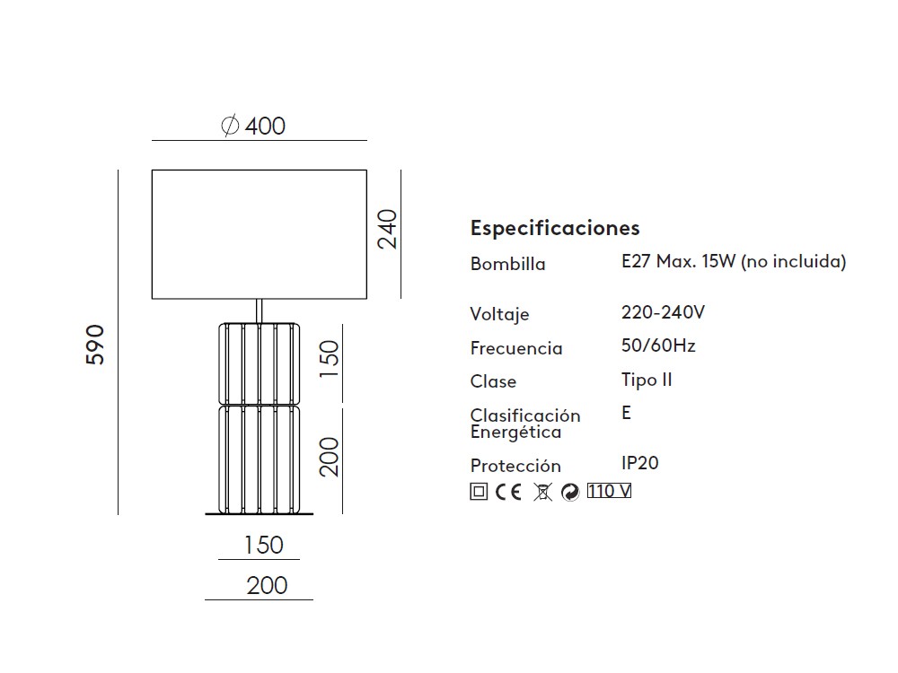 Pie de lámpara de sobremesa Pire personalizable de Aromas - 7