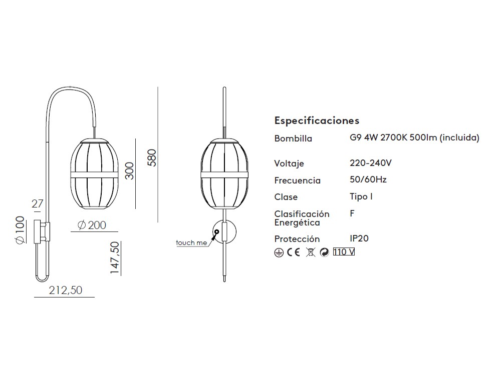 Lámpara de pared Pull de Aromas - 3