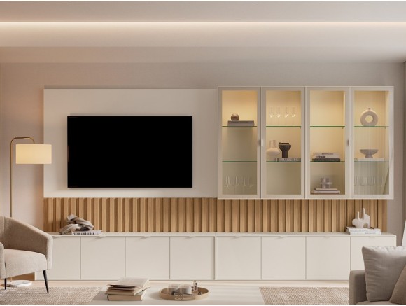 Composición para salón con panel y vitrina Natur 07 de Tegar Mobel - 1
