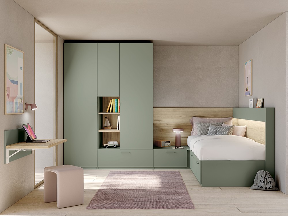 Dormitorio completo Stay Young 02 cama con cajones y armario de Antaix - 1