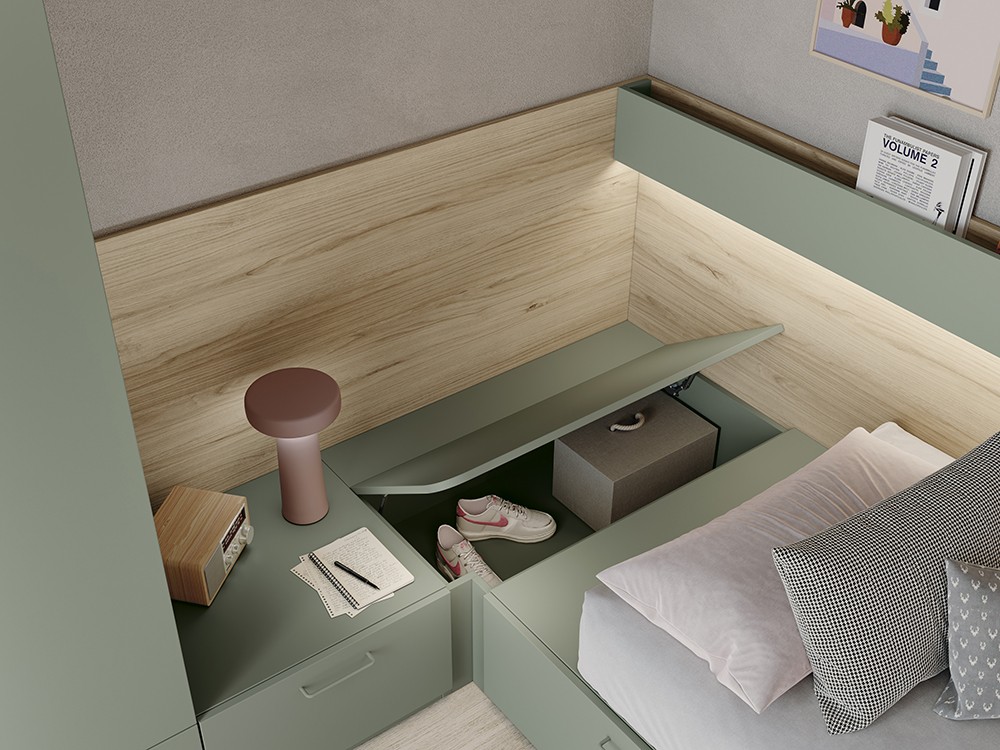 Dormitorio completo Stay Young 02 cama con cajones y armario de Antaix - 2