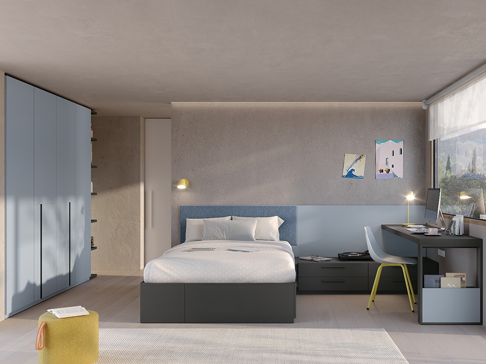 Dormitorio con cama y zona de estudio Stay Young 08 de Antaix - 1