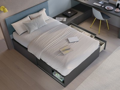 Dormitorio con cama y zona de estudio Stay Young 08 de Antaix - 2