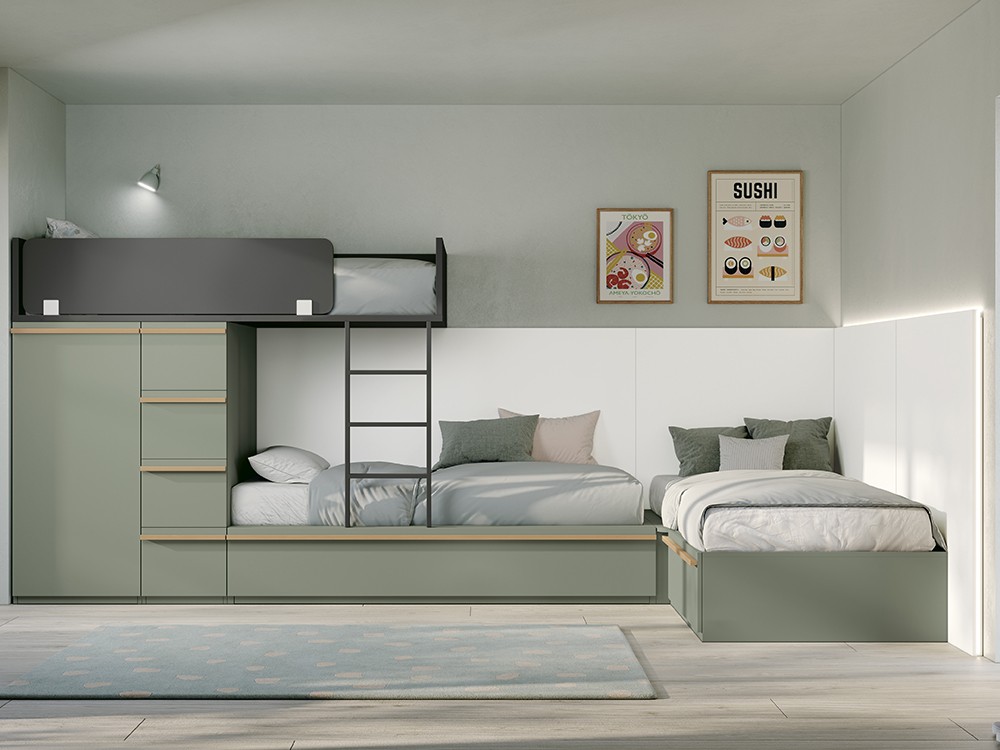 Dormitorio con tres camas Stay Young 36 de Antaix - 1