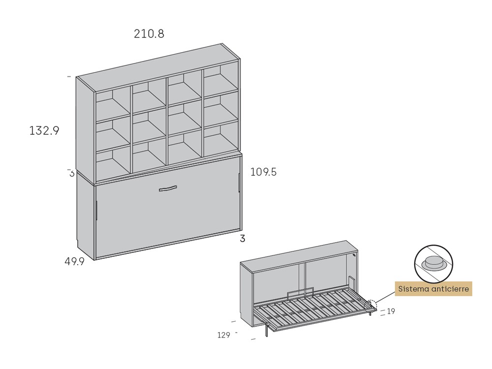 Cama abatible horizontal 90cm Stay Young 37 de Antaix - 11