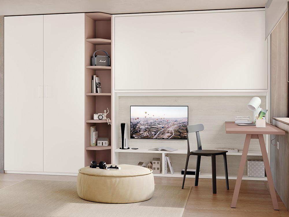 Cama abatible alta 90cm con estante y mesa de estudio en la parte inferior Stay Young 38 de Antaix - 1