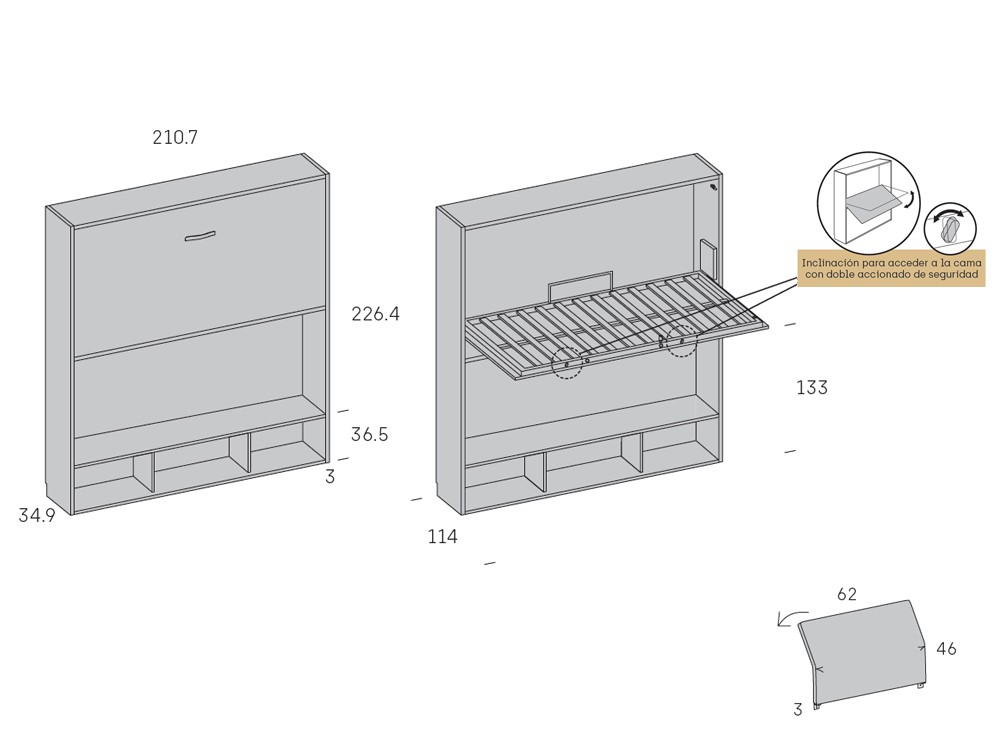 Cama abatible alta 90cm con estante y mesa de estudio en la parte inferior Stay Young 38 de Antaix - 6