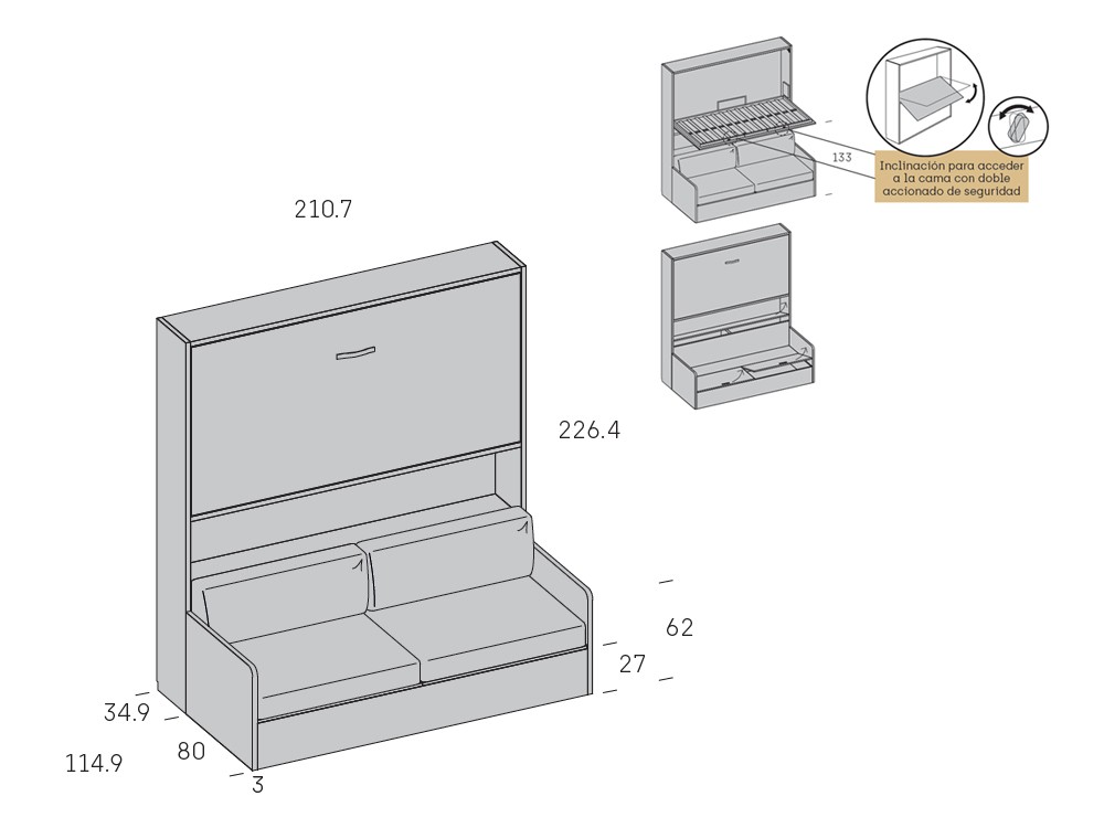 Cama alta abatible con sofá Stay Young 43 de Antaix - 4