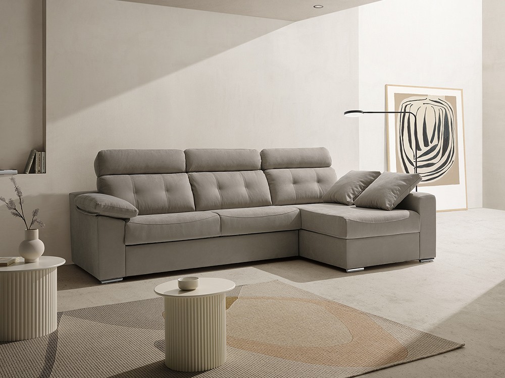 Sofá cama de apertura italiana con colchón de 16cm de grosor con chaiselong Nerea de Mopal - 1
