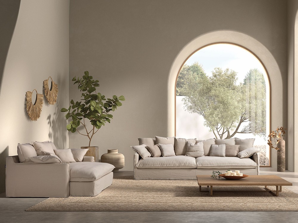 Sofá tapizado en lino Cotton de Bobbio - 1