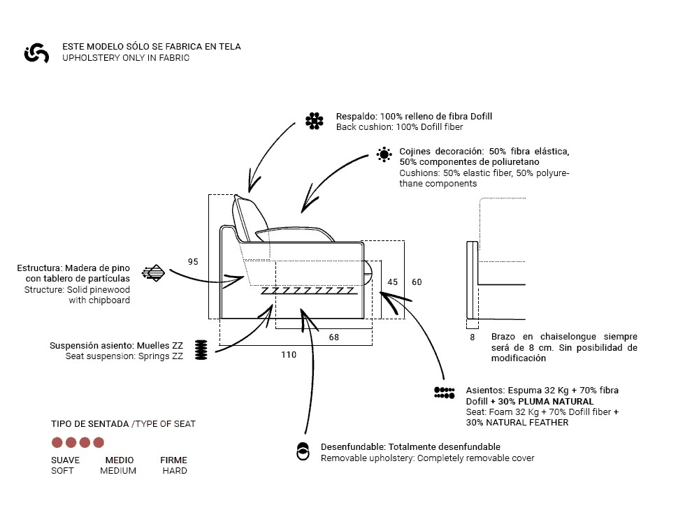 Sofá tapizado en lino Cotton de Bobbio - 5