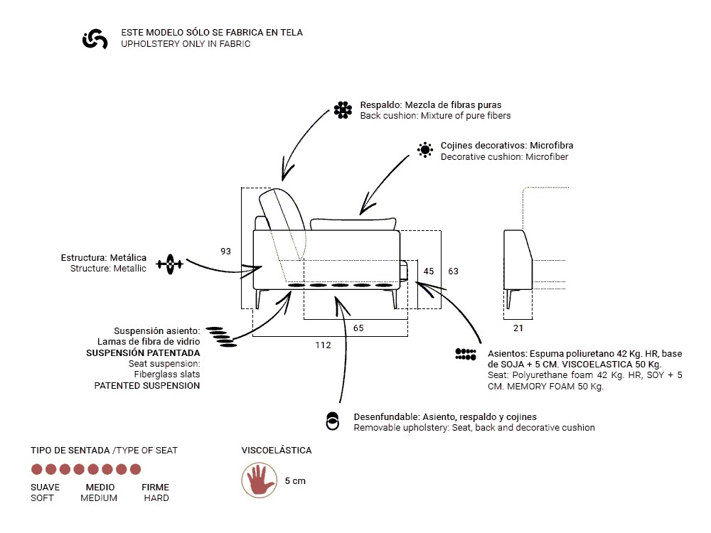 Sofá tapizado en textil Adagio de Bobbio - 10