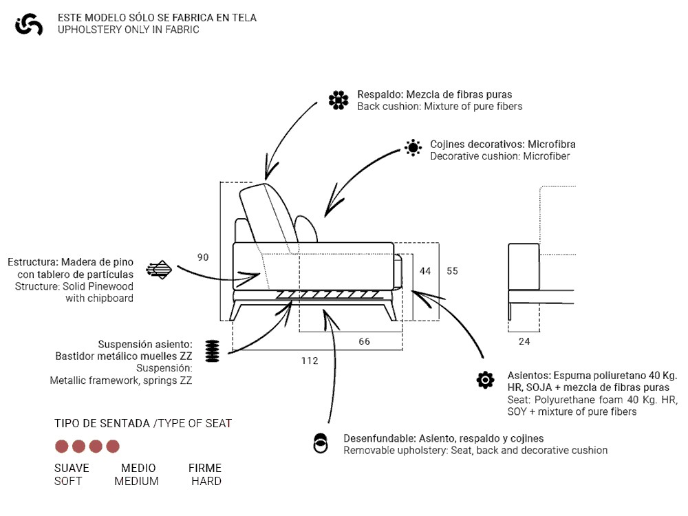 Sofá rinconera tapizado en textil Beatrice de Bobbio - 11