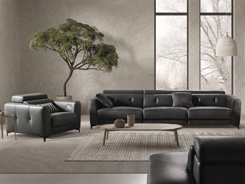 Sofá tapizado en piel fijo, deslizante o relax Claudia de Bobbio - 1