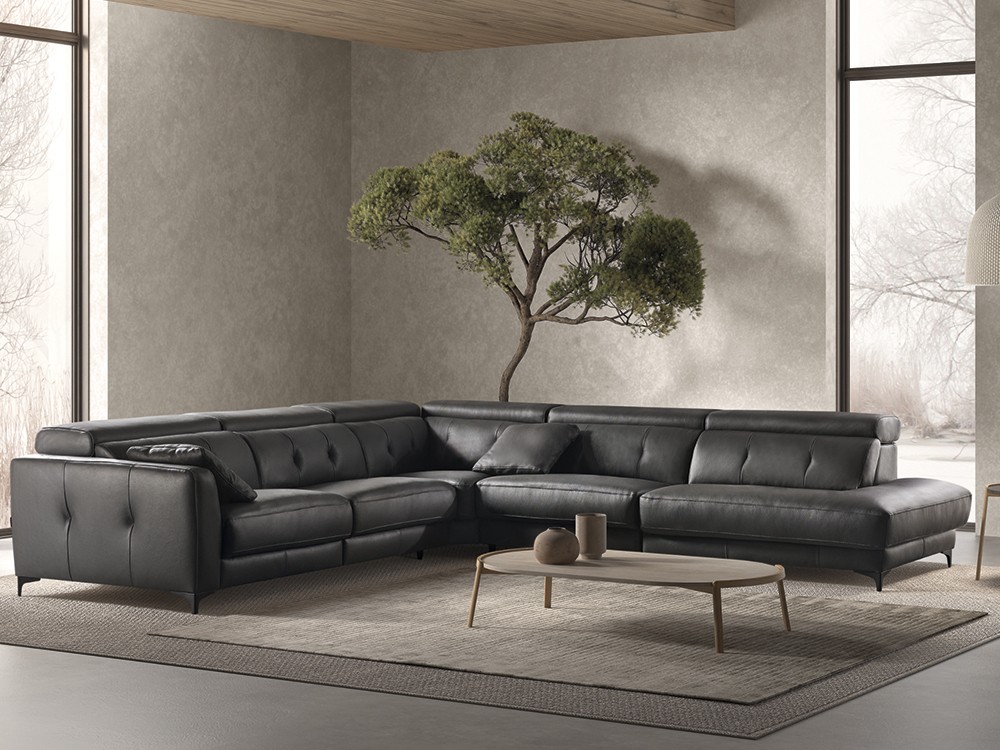 Sofá rinconera tapizado en piel Claudia de Bobbio - 1