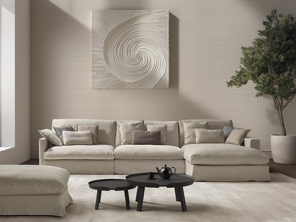 Sofá chaiselongue tapizado en lino Linnen de Bobbio - 1