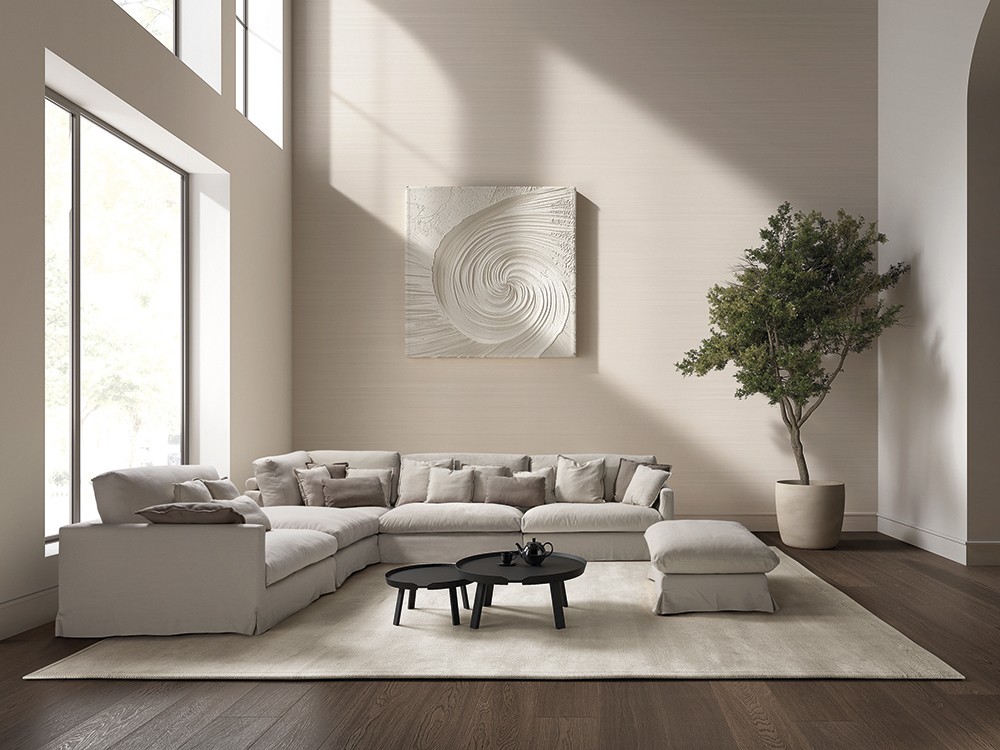 Sofá rinconera tapizado en lino Linnen de Bobbio - 2