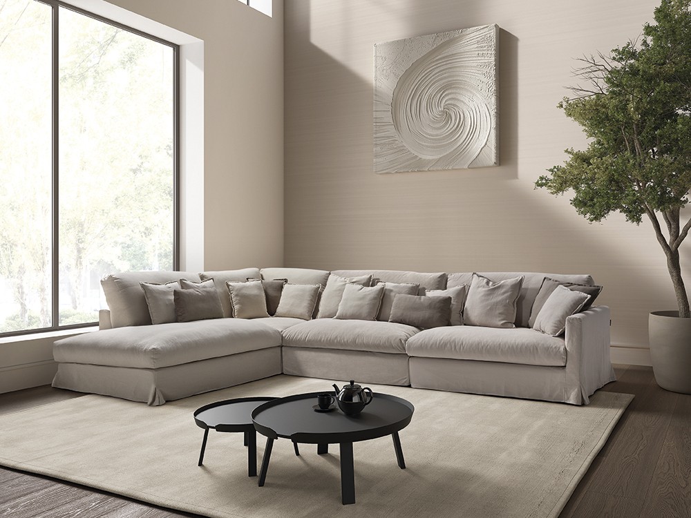 Sofá rinconera tapizado en lino Linnen de Bobbio - 1