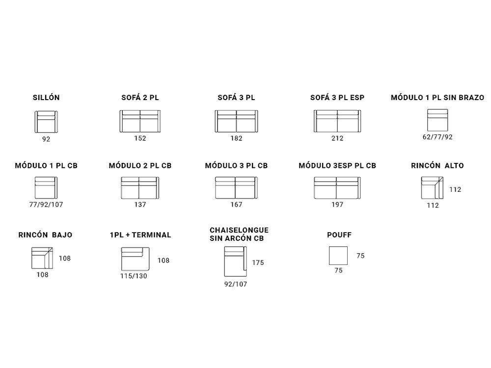 Sofá chaiselongue con asientos fijos, deslizantes o relax Elliot de Bobbio - 7