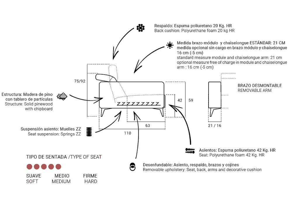 Sofá chaiselongue Zenit de Bobbio - 5